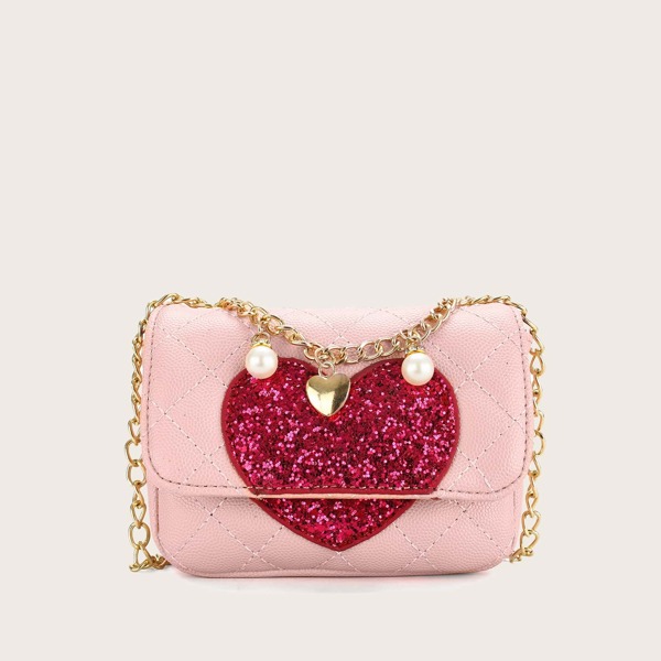 

Kids Glitter Heart Design Chain Bag