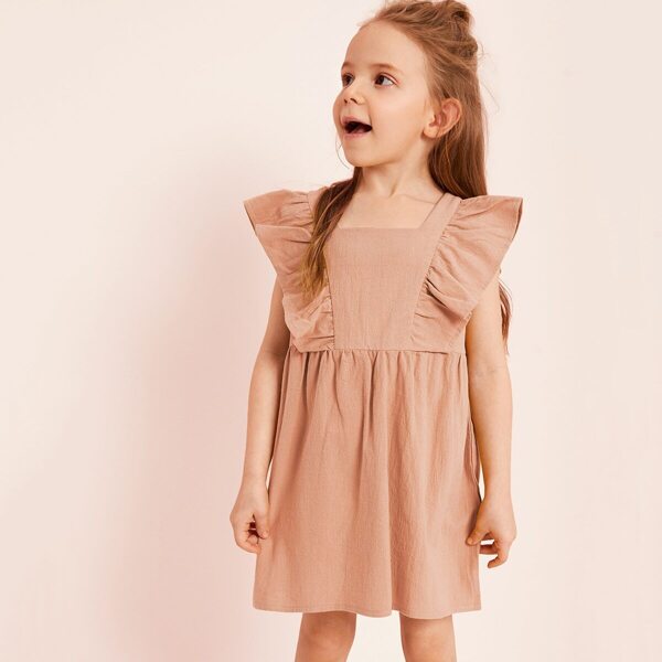 

Toddler Girls Keyhole Back Ruffle Armhole Babydoll Dress