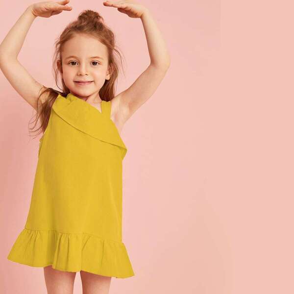 

Toddler Girls Asymmetrical Neck Ruffle Hem Dress