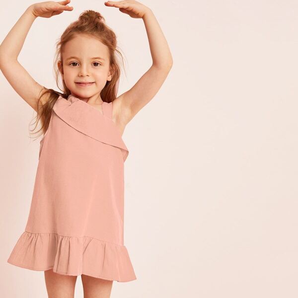 

Toddler Girls Asymmetrical Neck Ruffle Hem Dress, Pink