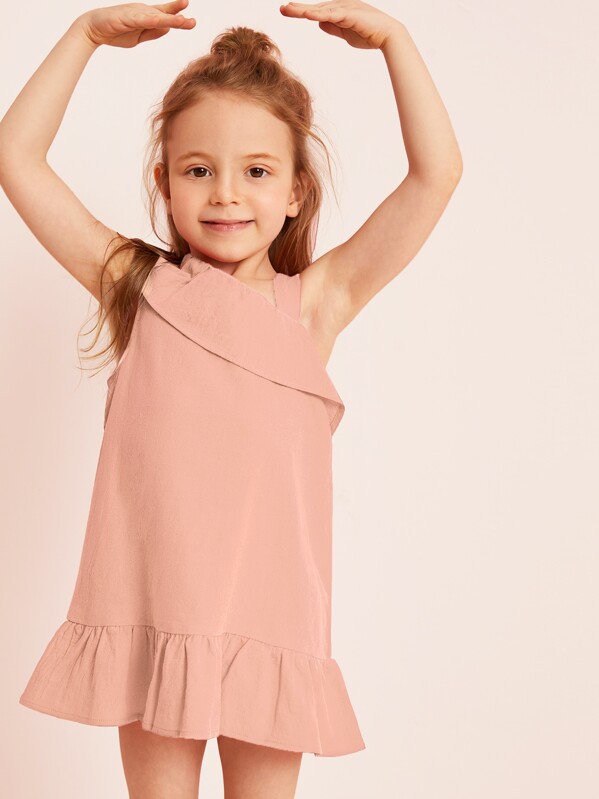 

Toddler Girls Asymmetrical Neck Ruffle Hem Dress, Pink, Sofia B