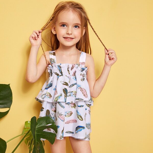 

Toddler Girls Feather Print Shirred Cami Dress