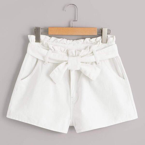 

Paperbag Belted Denim Shorts