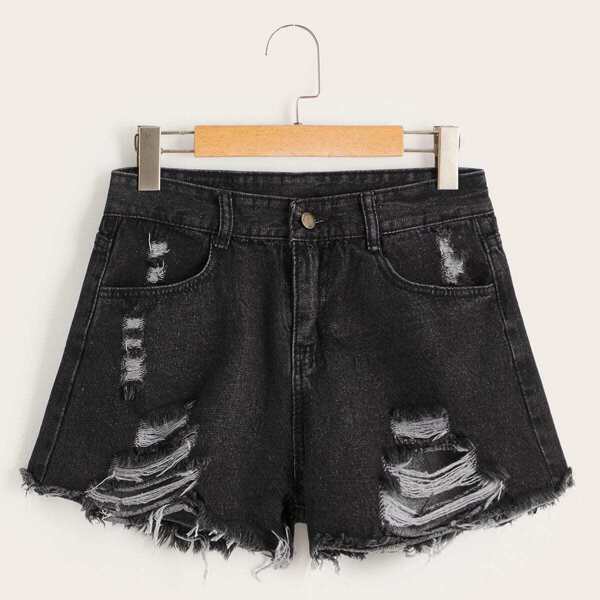 

Ripped Raw Hem Denim Shorts