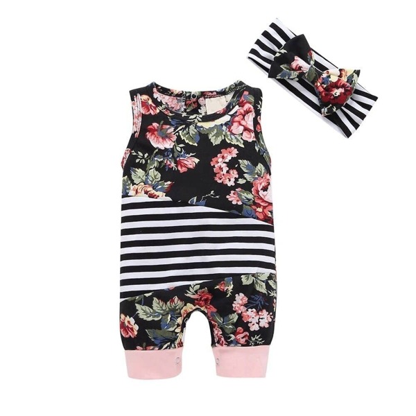 

Toddler Girls Floral Print Stripe Jumpsuit & Headband