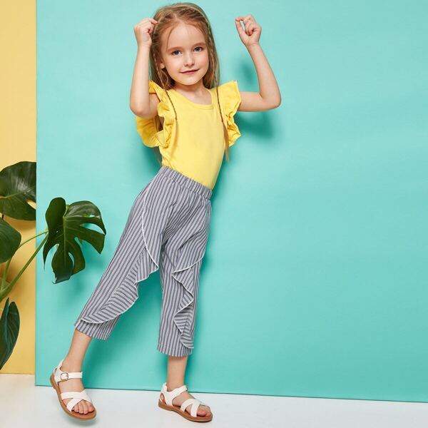 

Toddler Girls Butterfly Sleeve Solid Tee & Stripe Pants