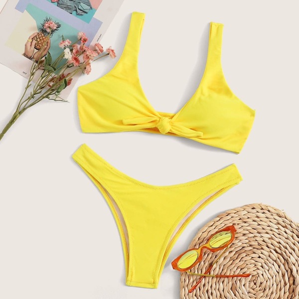 

Knot Top With High Leg Bikini Set