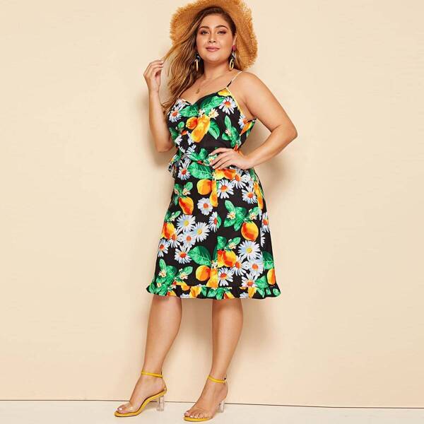 

Plus Fruit & Floral Print Cami Dress