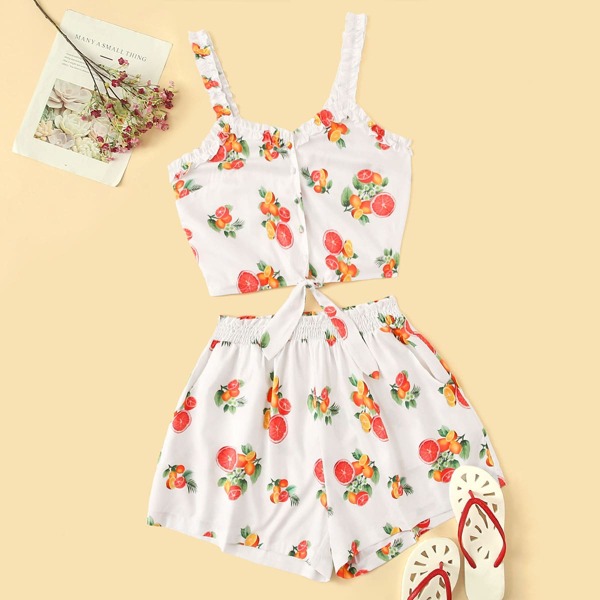 

Plus Fruit Print Cami Top & Shorts