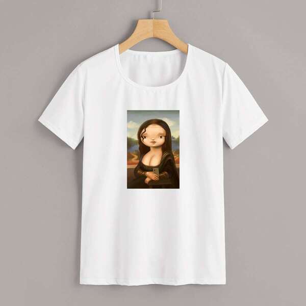 

Cartoon Mona Lisa Print Tee