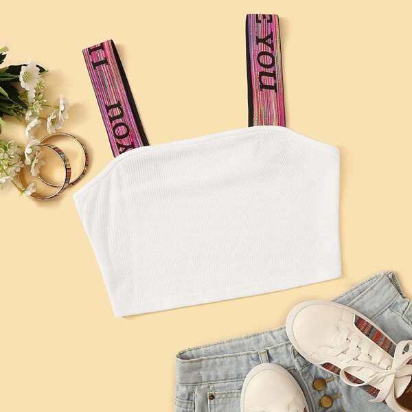 

Ribbed Letter Embroidered Tape Cami Top
