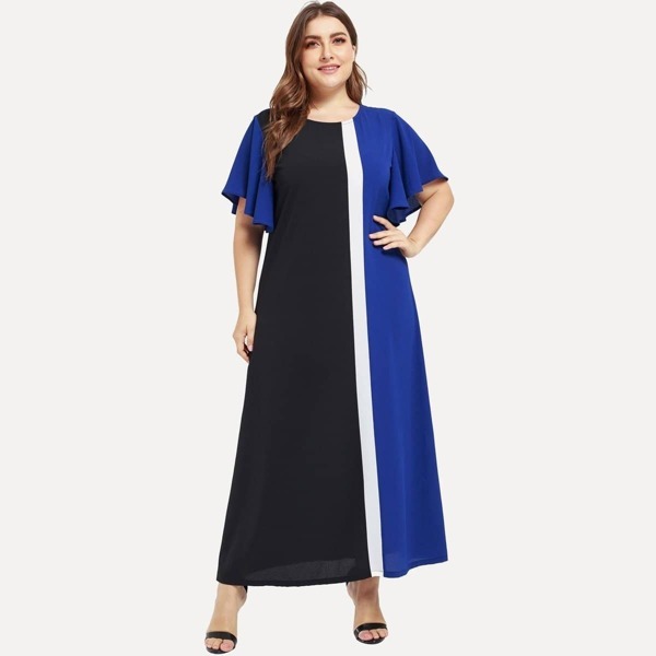 

Plus Cut And Sew Butterfly Sleeve Maxi Dress, Multicolor