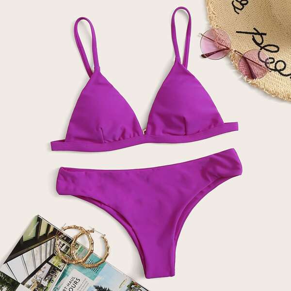 

Seam Triangle Top With Cheeky Bikini Set