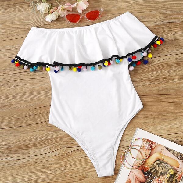 

Pom Pom Trim Flounce One Piece Swimsuit