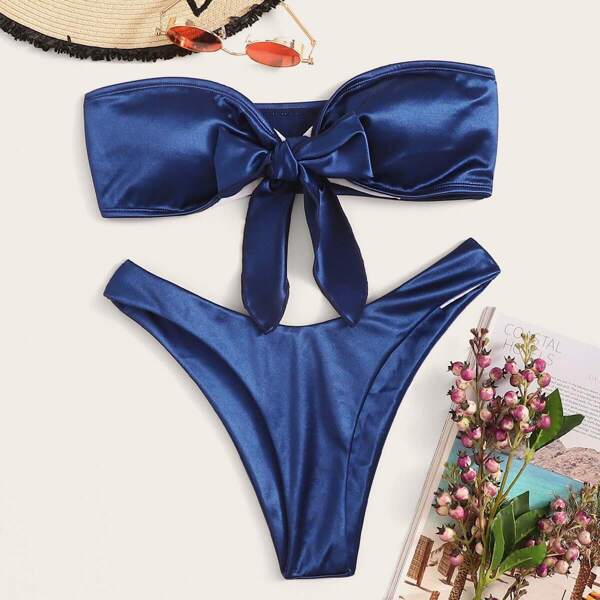 

Knot Satin Bandeau With High Cut Bikini