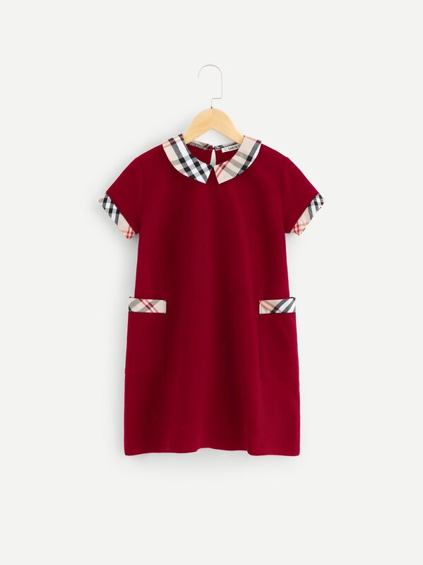 

Girls Keyhole Back Contrast Collar Dress, Burgundy