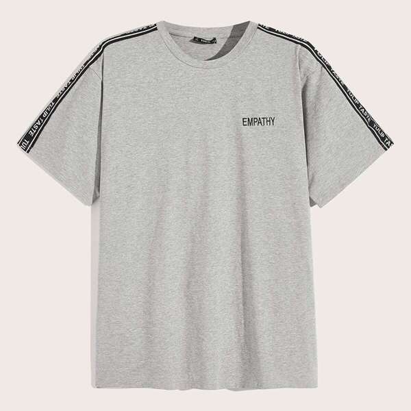 

Men Lettering Tape Side Embroideried Top, Grey