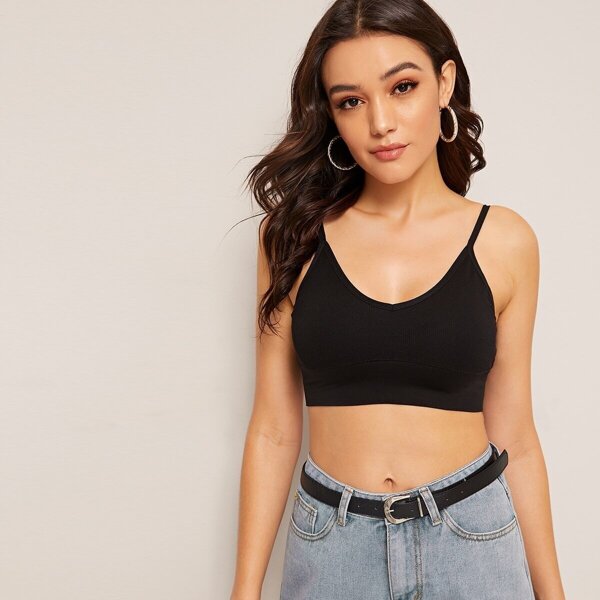 

Spaghetti Strap Rib-knit Bralette