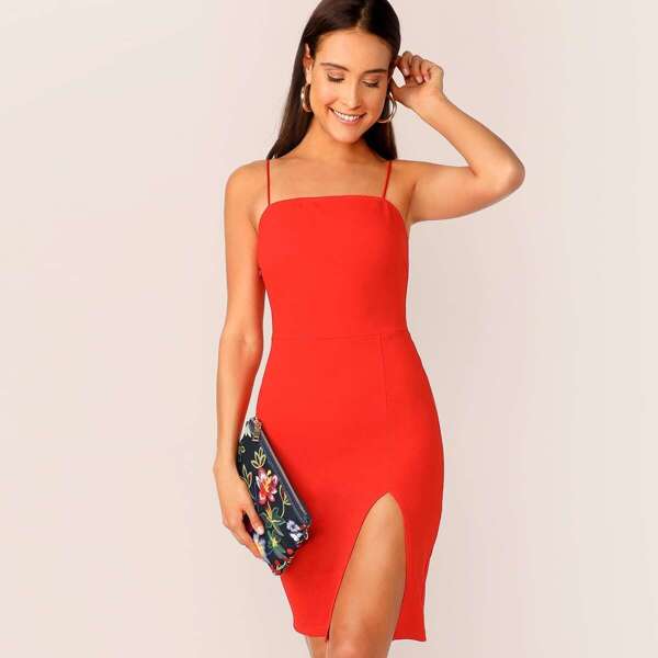 

Neon Orange Split Hem Cami Dress, Orange bright
