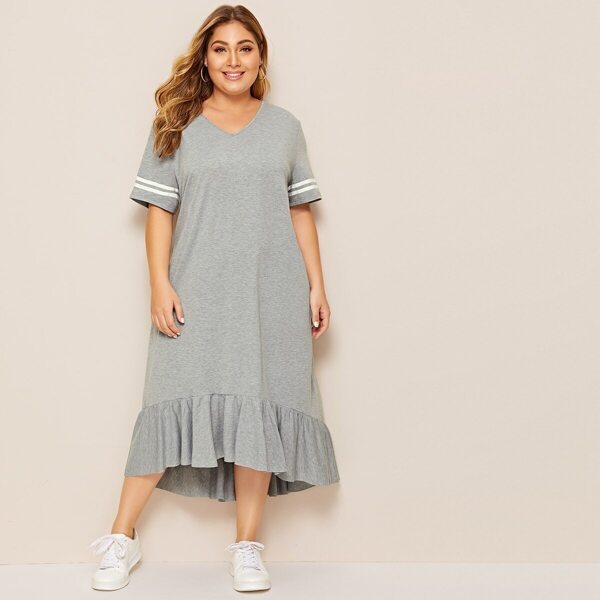 

Plus Striped Cuff Flippy Dip Hem Dress