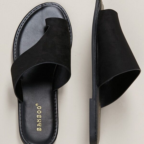 

Solid Toe Loop Asymmetric Band Slide Sandals, Black