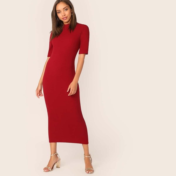 

Mock Neck Solid Pencil Dress