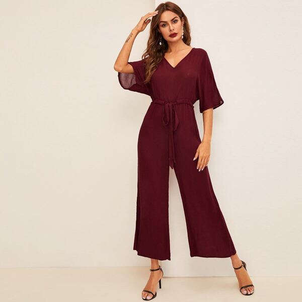 

Keyhole Back Drawstring Waist Wide Leg Jumpsuit