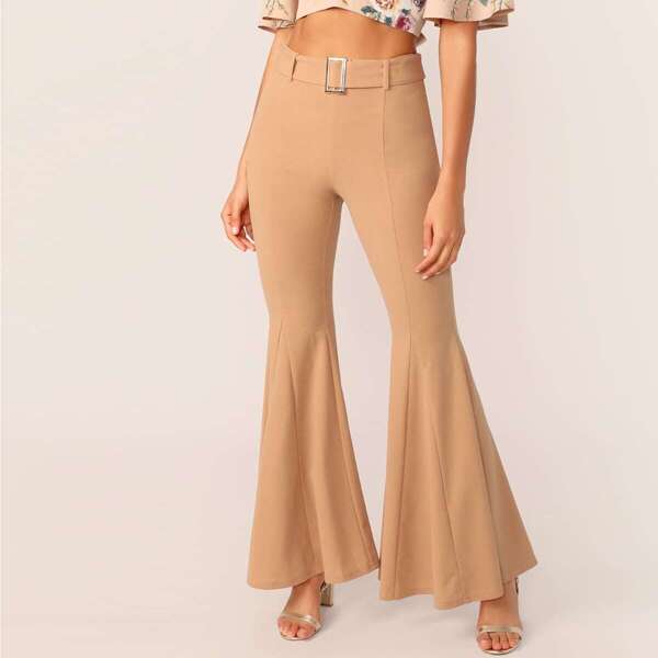 

Flare Leg Buckle Belted Pants, Camel
