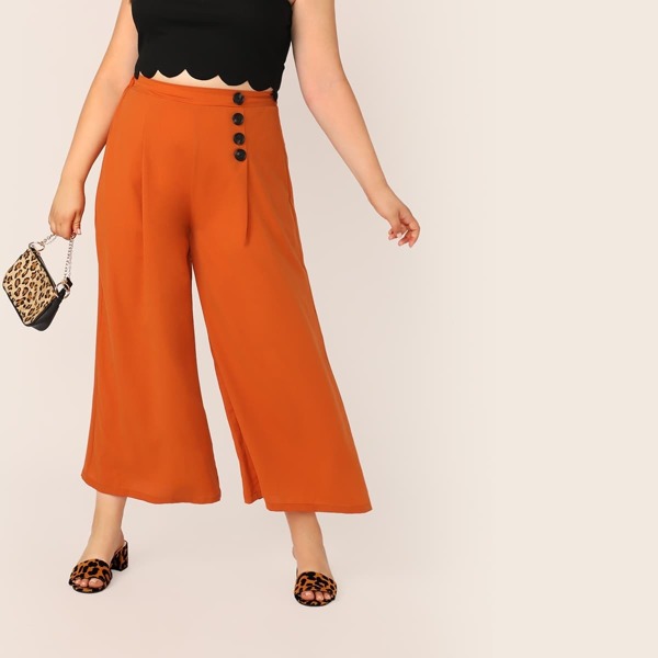 

Plus Neon Orange Button Detail Wide Leg Pants