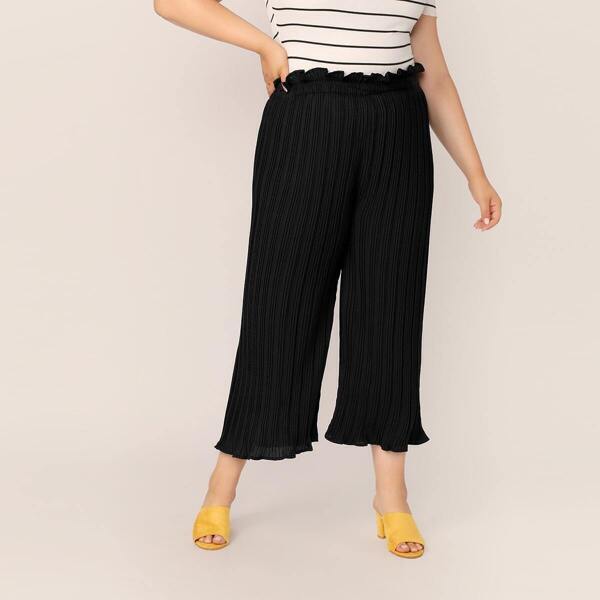 

Plus Paperbag Waist Pleated Palazzo Pants, Black