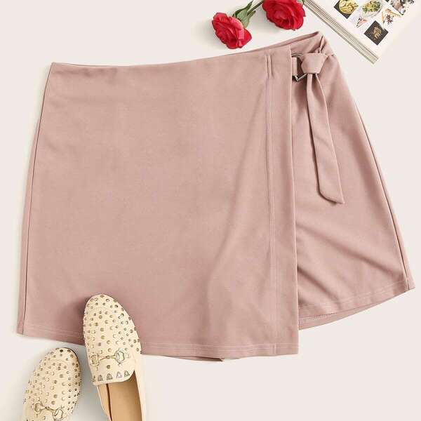 

Plus Solid Ring Knotted Wrap Skort