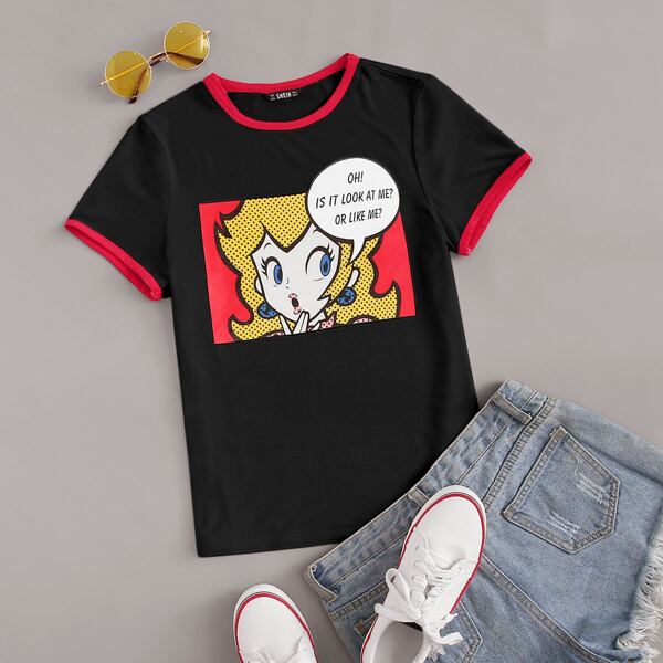 

Letter and Figure Print Ringer Tee