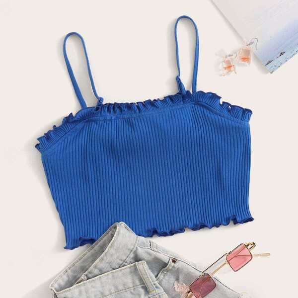 

Lettuce Edge Rib-knit Cami Top, Blue