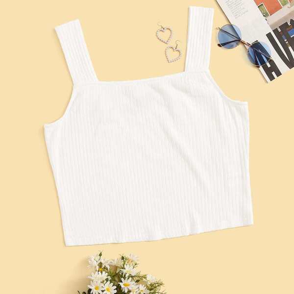 

Plus Solid Rib-knit Crop Top, White