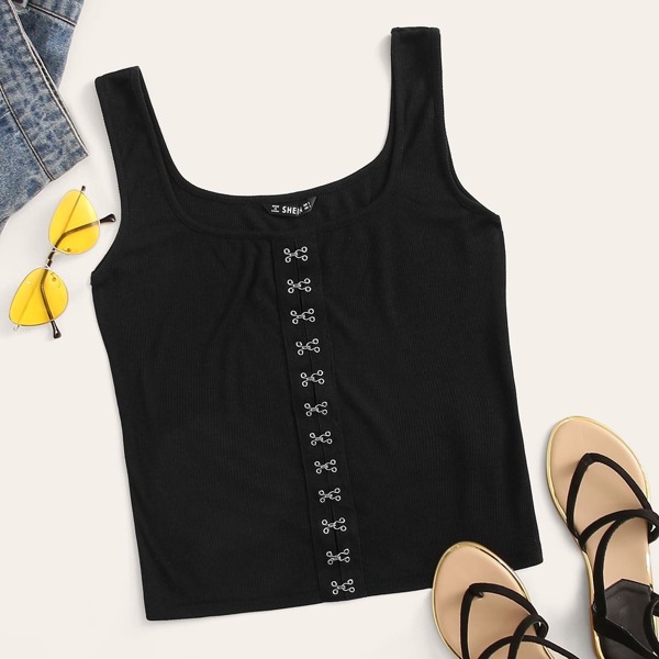 

Hook and Eye Rib-knit Crop Tank Top