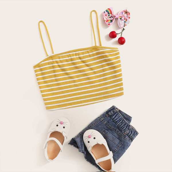 

Girls Striped Rib-knit Cami Top, Yellow