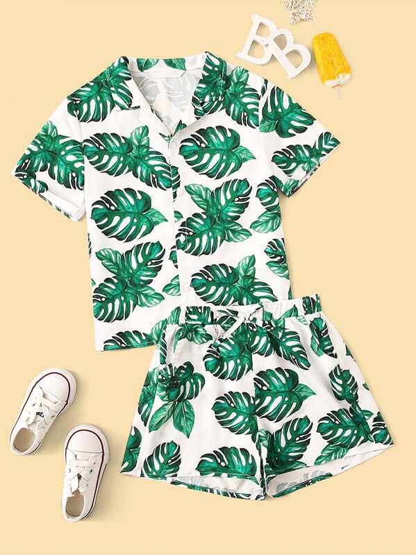 

Boys Tropical Print Cuffed Shirt & Shorts Set, Multicolor