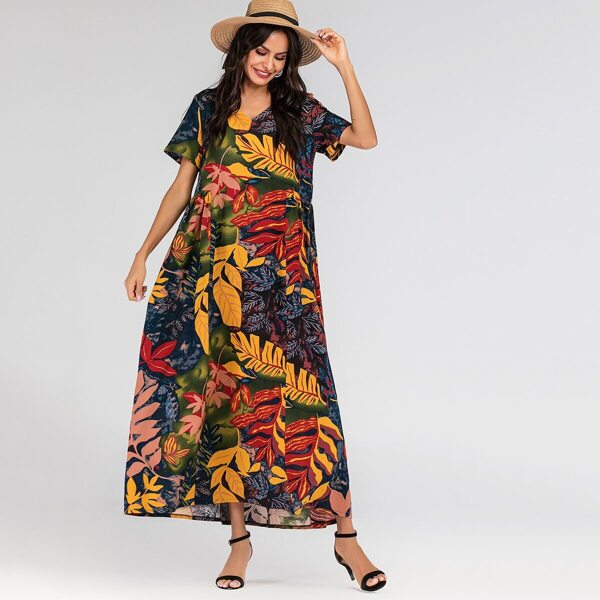 

Leaves Print Maxi Dress