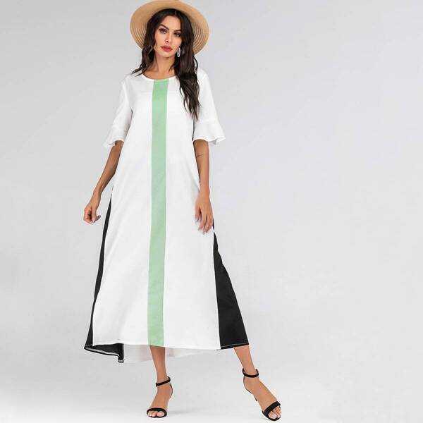 

Color Block Flounce Sleeve Maxi Dress