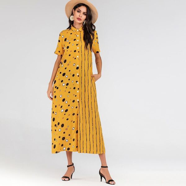 

Polka Dot & Striped Print Shirt Dress