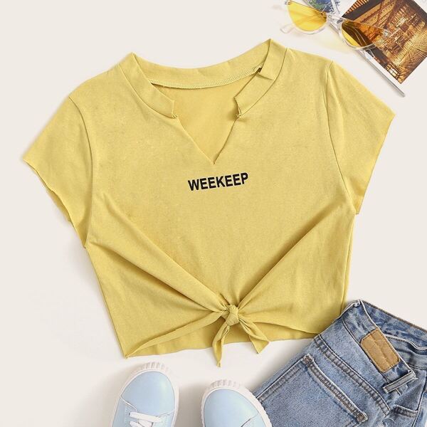 

Letter Graphic Twist-front Tee, Yellow