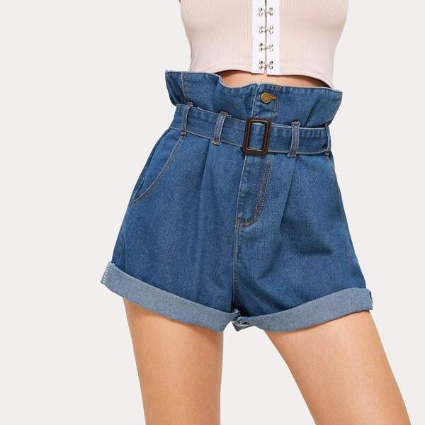 

Roll Up Hem Belted Denim Shorts