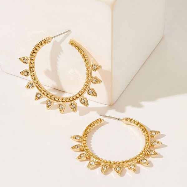 

Rhinestone Decor Textured Cut Hoop Earrings 1pair