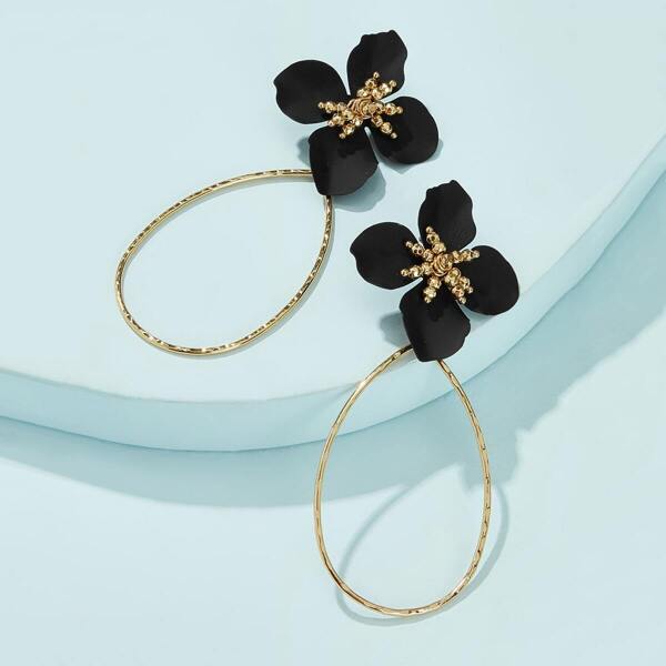 

Flower Decor Open Drop Earrings 1pair