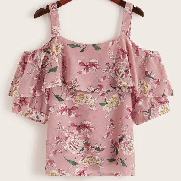 

Plus Cold Shoulder Floral Print Blouse