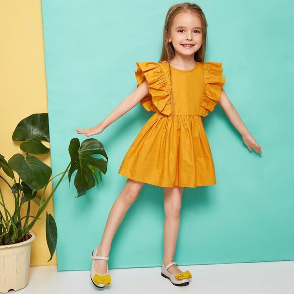 

Toddler Girls Exaggerated Ruffle Popper Back A-line Dress, Yellow