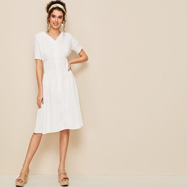 

V-neck Shirred Mid Tea Dress