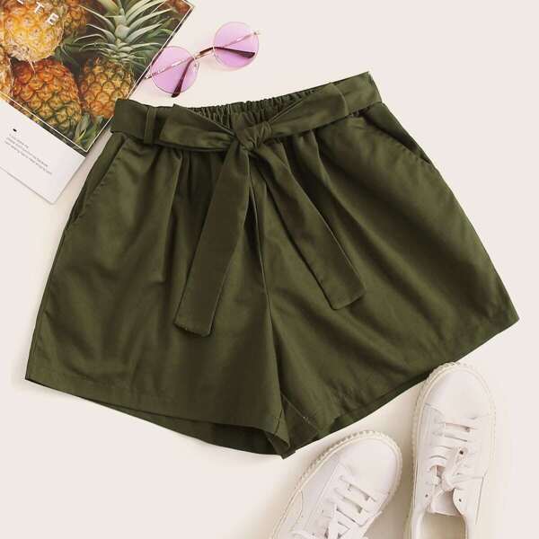 

Belted Wide Leg Solid Shorts