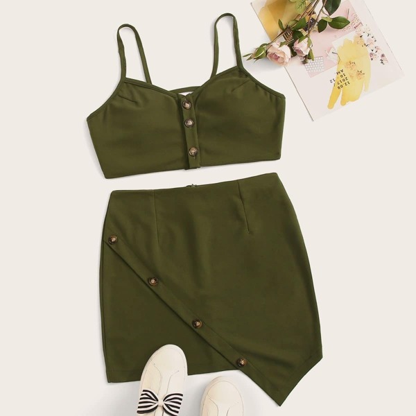 

Button Front Cami Top With Surplice Skirt