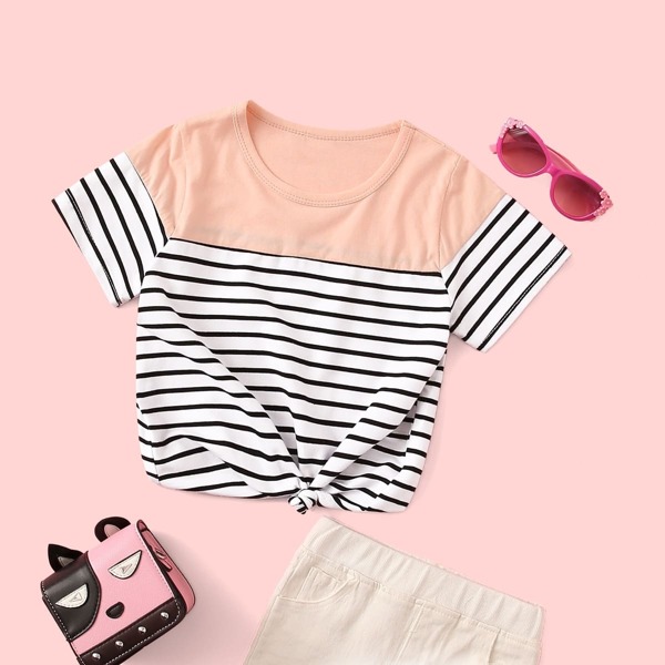 

Toddler Girls Contrast Panel Striped Tee